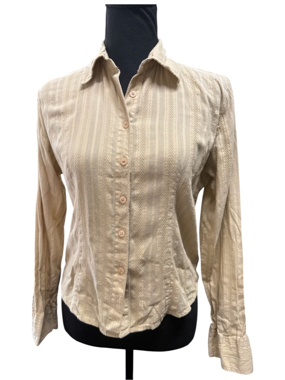 Mileage Women’s Beige Textured Button Front Blouse Size S Boho Cottagecore